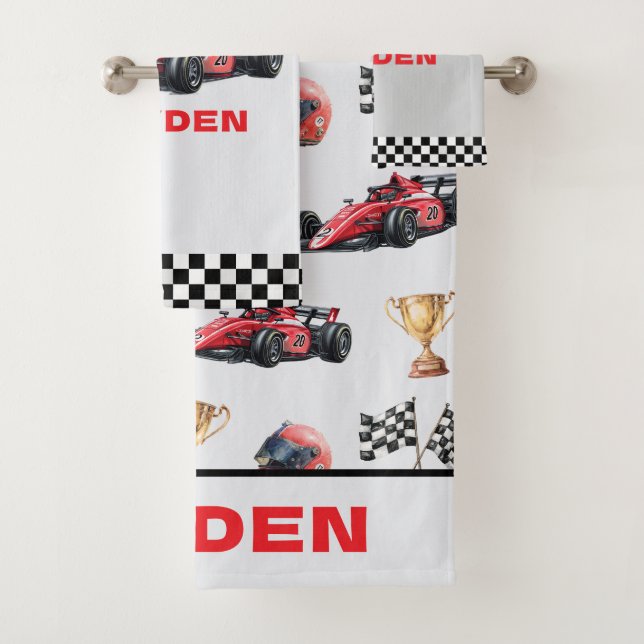 Boys Red Racing Car Pattern Personalised  (In situ)