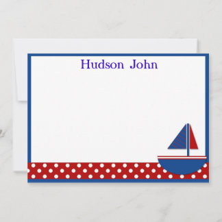 Boys Sailboat Stationery/Gracias Nota