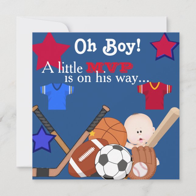 Boys Sports Baby Shower Invitación HOCKEY (Anverso)