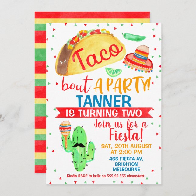 Boys Taco acerca de una invitación de cumpleaños f (Anverso / Reverso)