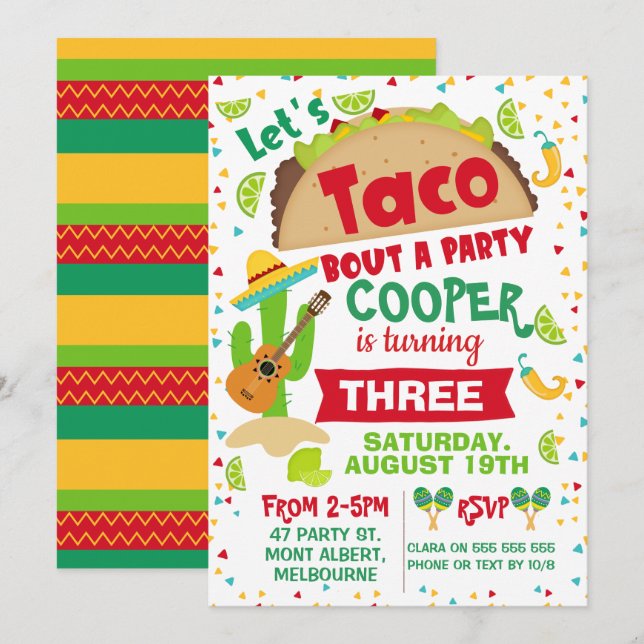 Boys Taco Bout Invitación al cumpleaños Fiesta (Anverso / Reverso)