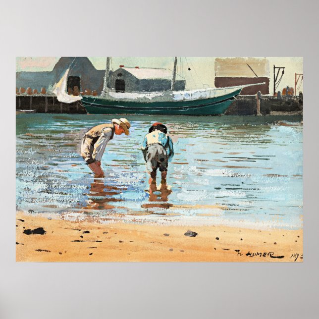Boys Wading, obra de arte famosa de Winslow Homer (Frente)