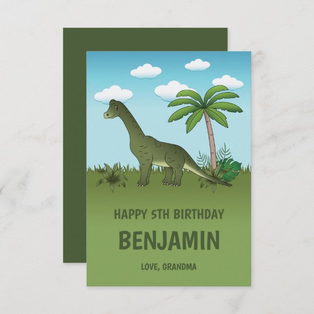 Brachiosaurus Dinosaur Tropical Happy Birday (Anverso / Reverso)