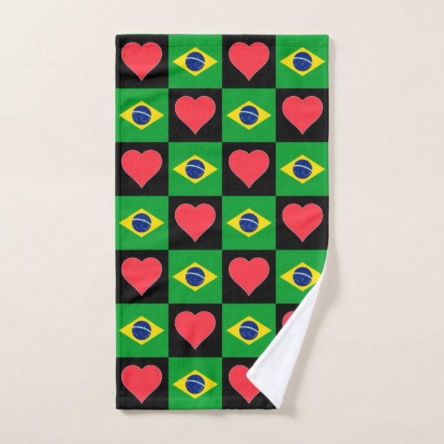 Brasil: Bandera brasileña y patrón cardíaco (Toalla de mano)