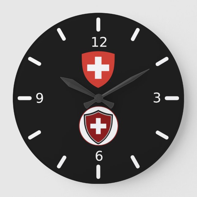 Brazos de la bandera suiza con un reloj grande (Anverso)