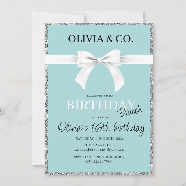 Breakfast at Tiffany's Birthday brunch invitation (Anverso)