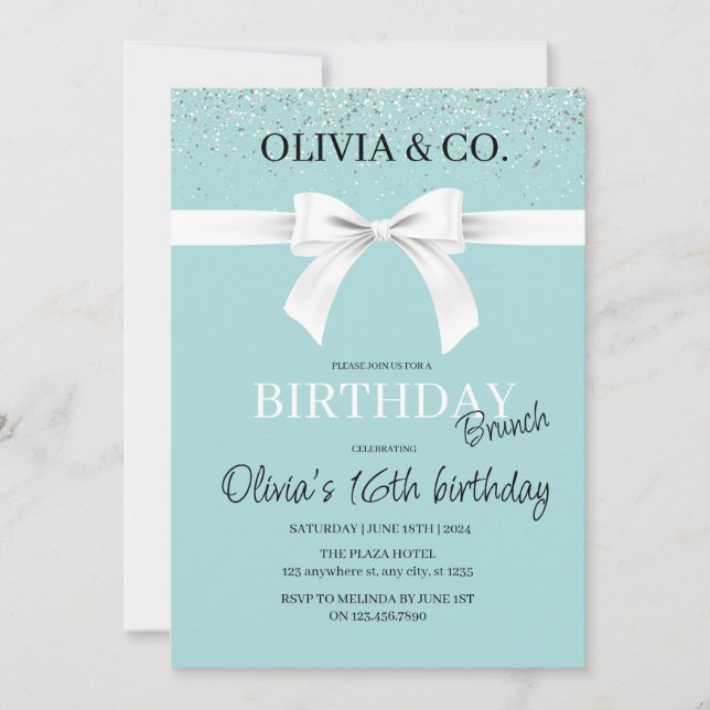 Breakfast at Tiffany's Birthday brunch invitation (Anverso)