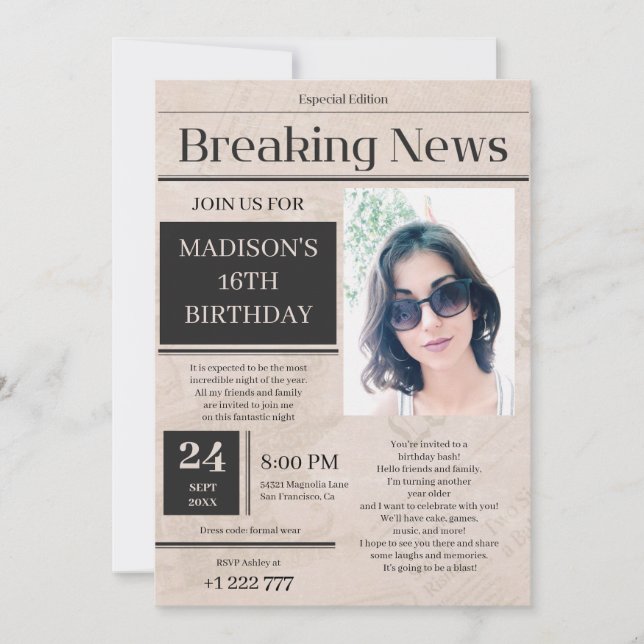 Breaking News Birthday Invitación (Anverso)