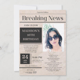 Breaking News Birthday Invitación