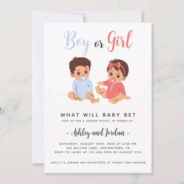 Breve invitación a revelar género en bebés azules  (Anverso)