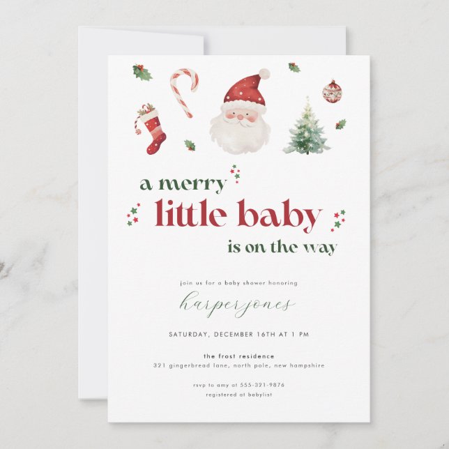 Breve invitación de Baby Shower para Navidades (Anverso)
