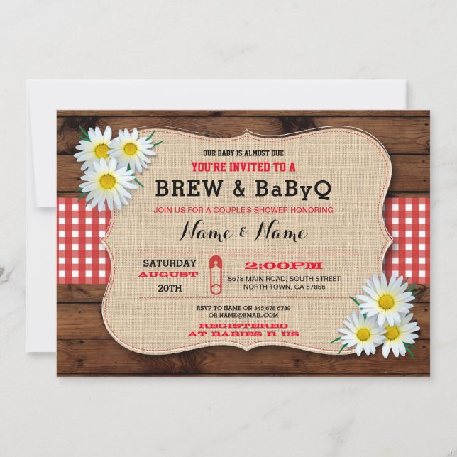 Brew y BABYQ Baby Shower Invitación al girasol roj (Anverso)