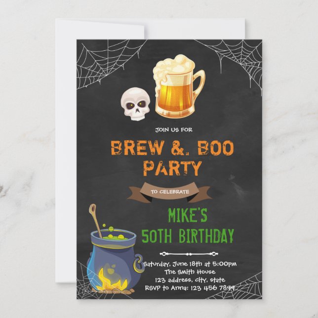 Brew y boo invitación a Halloween (Anverso)
