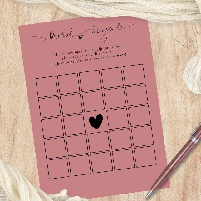 Bridal Bingo Shower Dusty Rosa tarjeta de juego ro (Available digitally or printed)