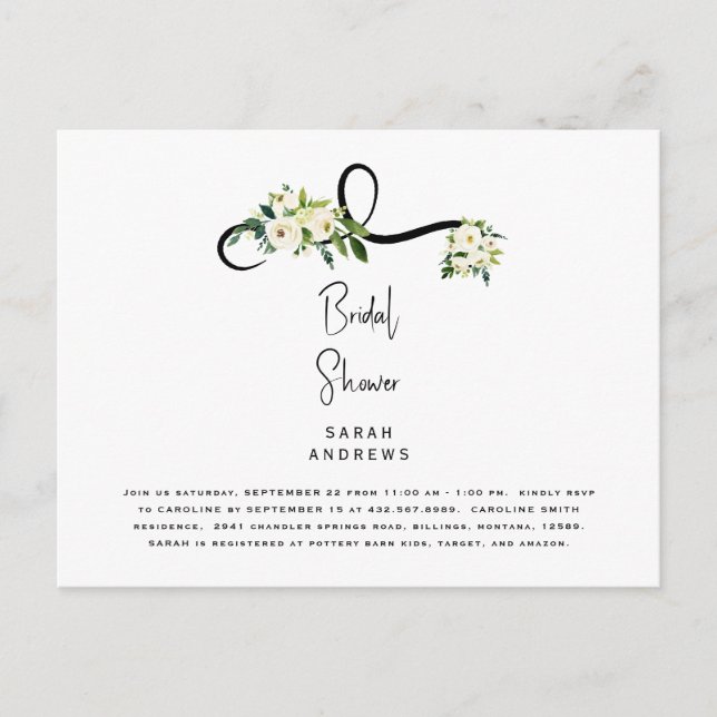 Bridal Bridal Con Flores Blancas Invitación Elegan (Anverso)