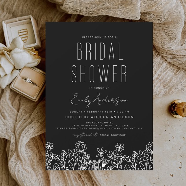 Bridal Bridal Shower Black Invitación elegante (Subido por el creador)