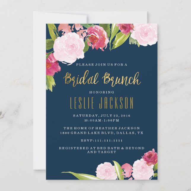 Bridal Brunch Shower Invitación a la marina y oro (Anverso)