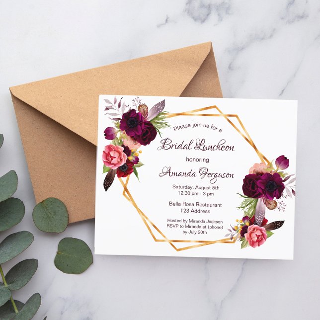 Bridal Luncheon Flora Burgundy tarjeta de invitaci (Subido por el creador)