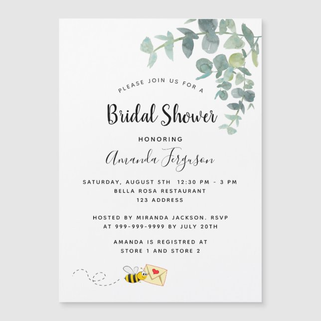 Bridal Shower abeja eucalipto blanco elegante (Anverso)