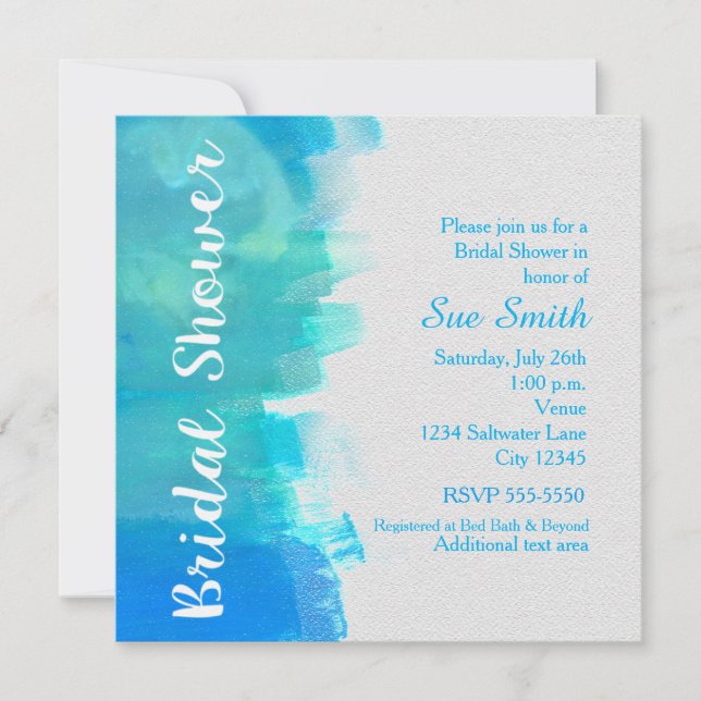 BRIDAL SHOWER acuarela Invitación tropical azul (Anverso)