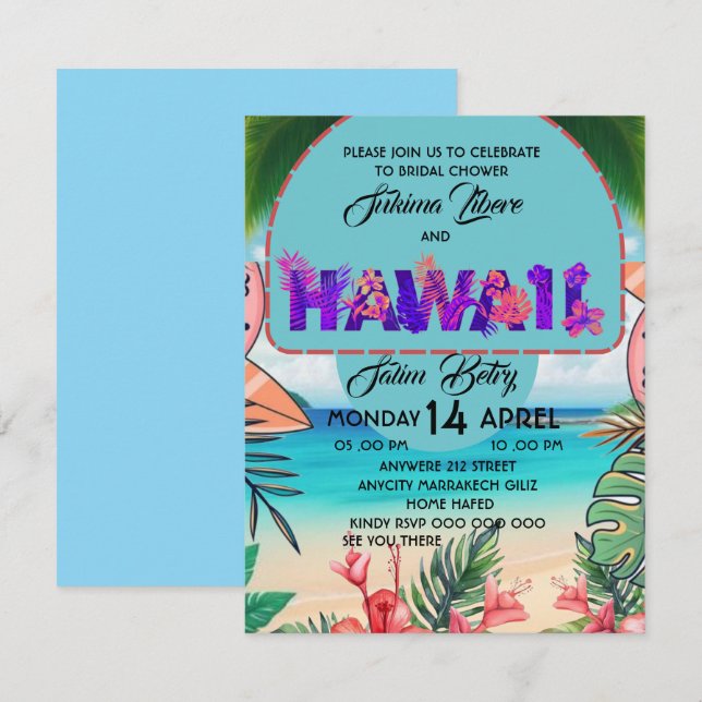 ,Bridal Shower Beach Invitación Plantilla, ,Tropic (Anverso / Reverso)
