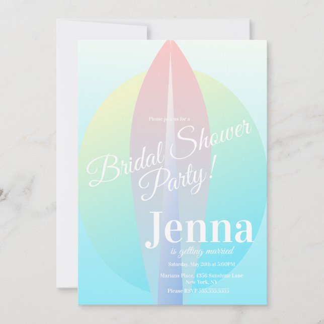 Bridal Shower Beach Surfing Sun Invitación rosa (Anverso)
