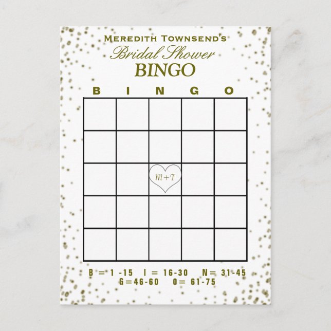 Bridal Shower Bingo | Invitación a Confetti Gold P (Anverso)