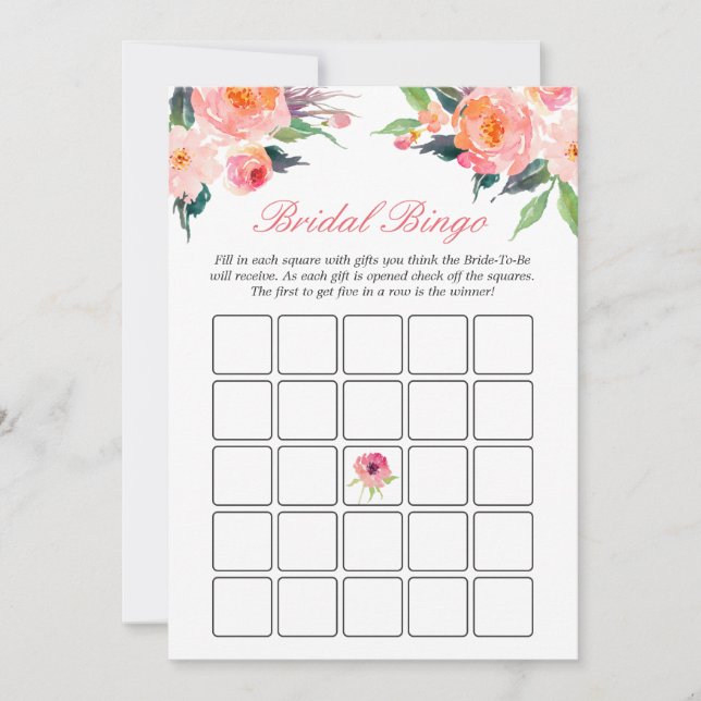 Bridal Shower Bingo Juego de acuarela moderna Flor (Anverso)
