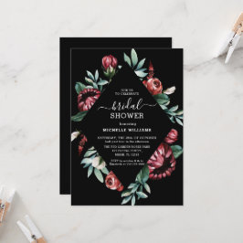 Bridal Shower Black con Roses Rojos Invitación