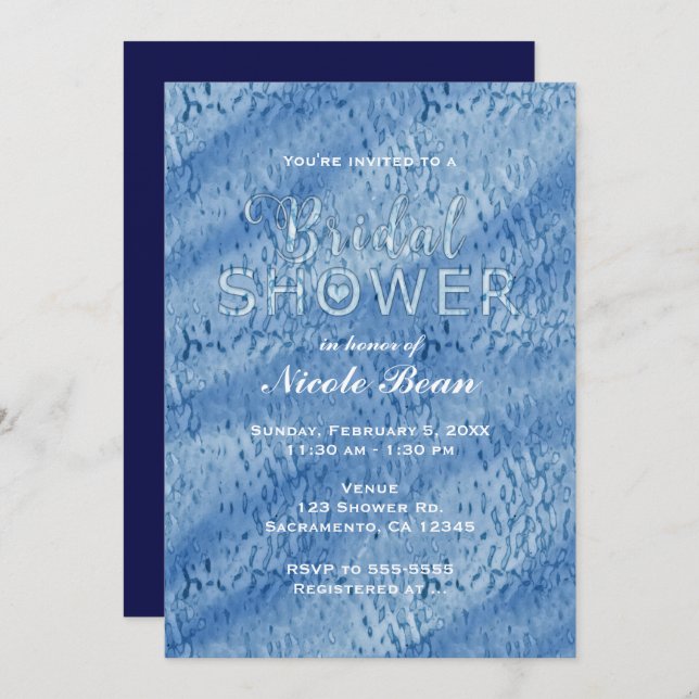 Bridal Shower Blue Abstract Rain Drogas Invitación (Anverso / Reverso)