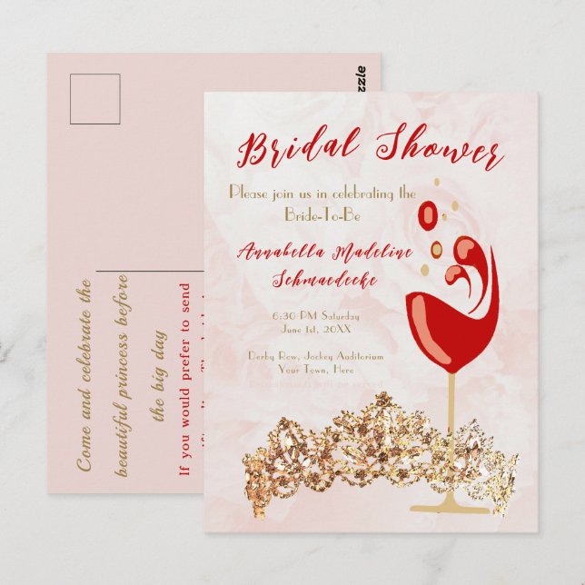 Bridal Shower Budget Rubor Wine Gold Invitación (Anverso / Reverso)