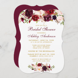 Bridal Shower Burgundy Floral Gold Invitación BR