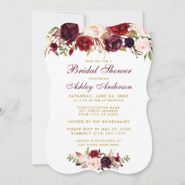 Bridal Shower Burgundy Floral Gold Invitación BWR