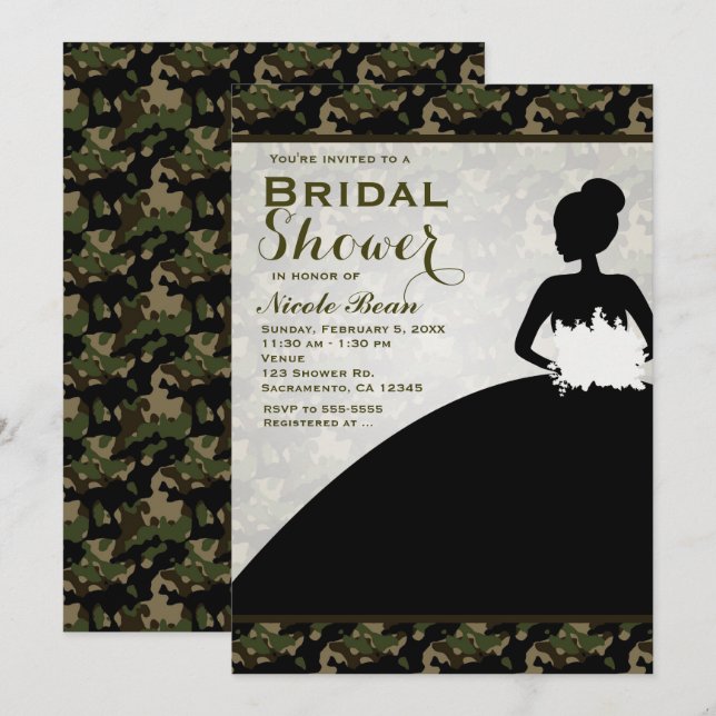 Bridal Shower Camoflague Novia Invitaciones modern (Anverso / Reverso)