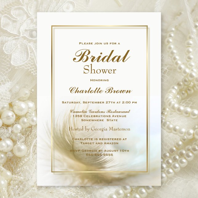 Bridal Shower Elegant Gold Feather Invitación (Subido por el creador)