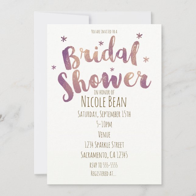 Bridal Shower Faux Gold Bronze Invitaciones (Anverso)