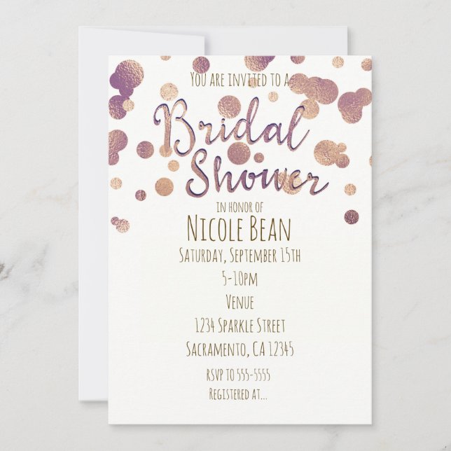 Bridal Shower Faux Rosa Gold Bronze Invitaciones (Anverso)