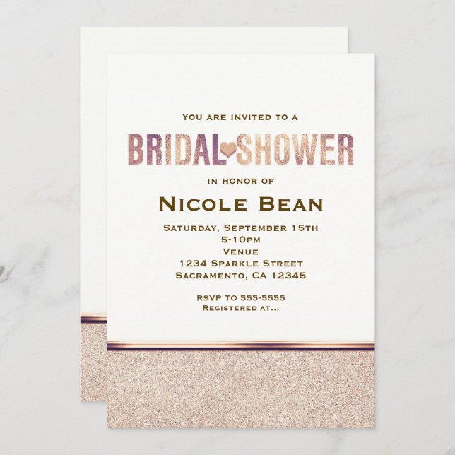 Bridal Shower Faux Rosa Gold Champagne Invitación (Anverso / Reverso)