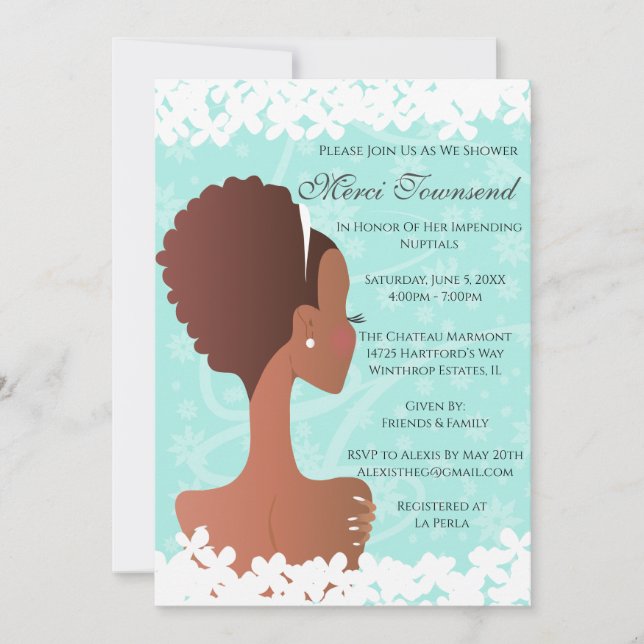 Bridal Shower Floral Tiffany Invitación Verde azul (Anverso)