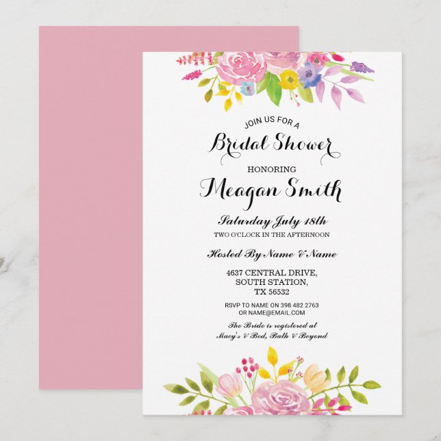 Bridal Shower Flores Invitaciones de Bonito rosa (Anverso / Reverso)