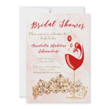 Bridal Shower Fun Wine Crown White Gold Invitación