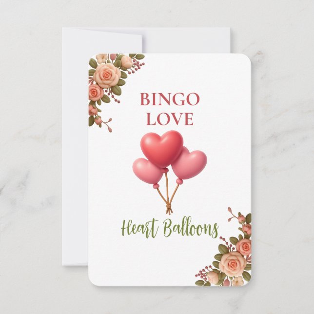 Bridal Shower Game Bingo Card – Heart Balloons (Anverso)