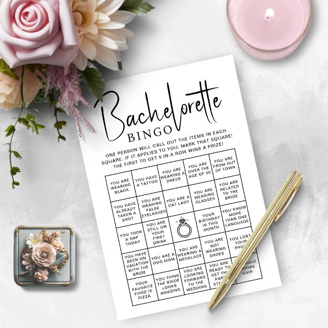 Bridal Shower Games Tarjeta de bingo de soltera (Bridal Shower Games Bachelorette Bingo Card)