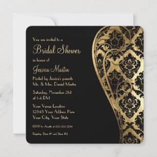 Bridal Shower Gold Leaf Look Damask Invitación de 