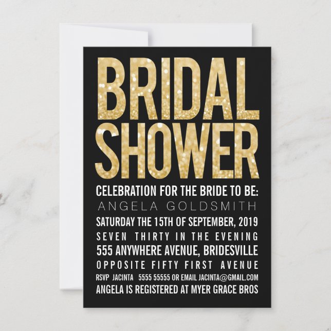 Bridal Shower Gold Purpurina Invitación en blanco  (Anverso)