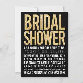 Bridal Shower Gold Purpurina Invitación en blanco