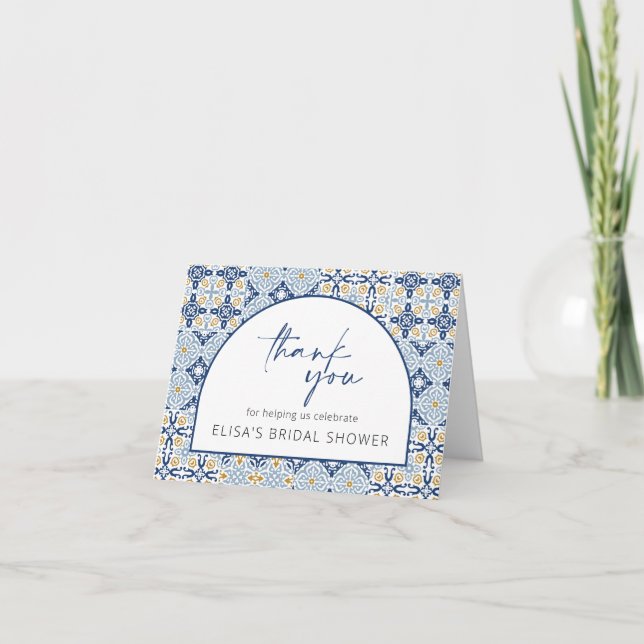 Bridal Shower Gracias Tarjeta Blue Tile (Anverso)