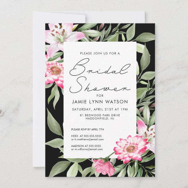 Bridal Shower | Invitación a marco floral de Lily (Anverso)