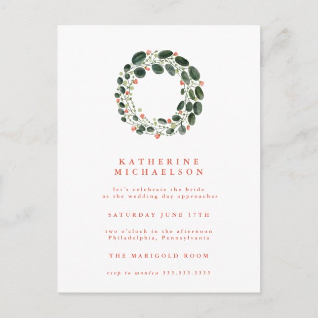BRIDAL SHOWER | Invitación a Wreath acuarela (Anverso)