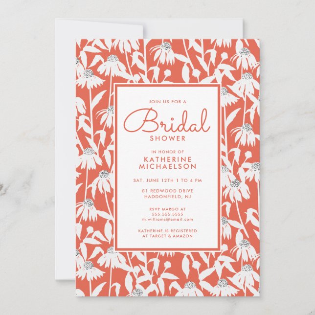 BRIDAL SHOWER | Invitación al Jardín Naranja Daisy (Anverso)